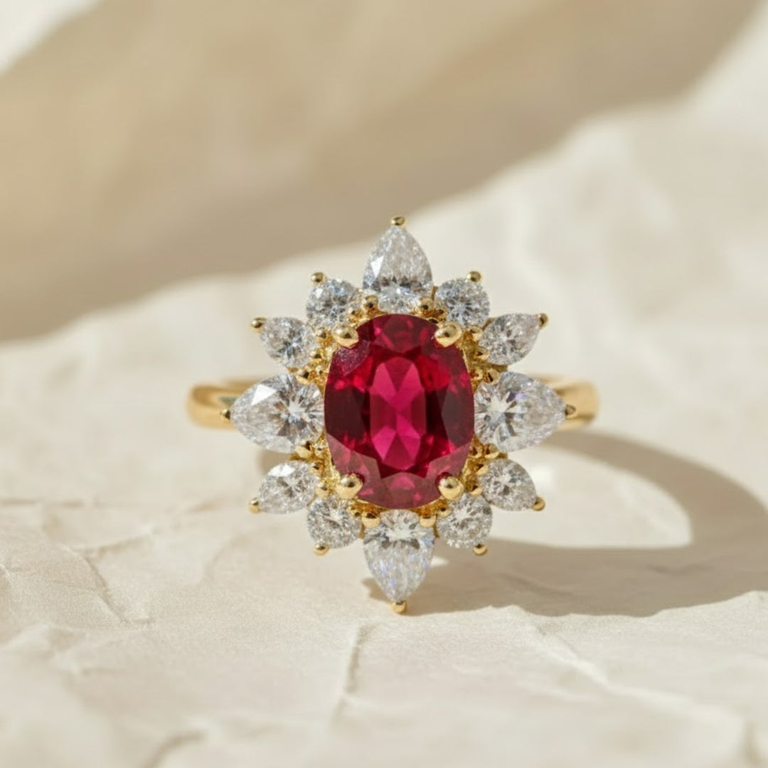 Solid Gold Oval Cut Lab-Grown Ruby Engagement Ring, Proposal Ring, Promise Ring, Art Deco Ring, Anniversary/ Birthday Gift for Women, Wife