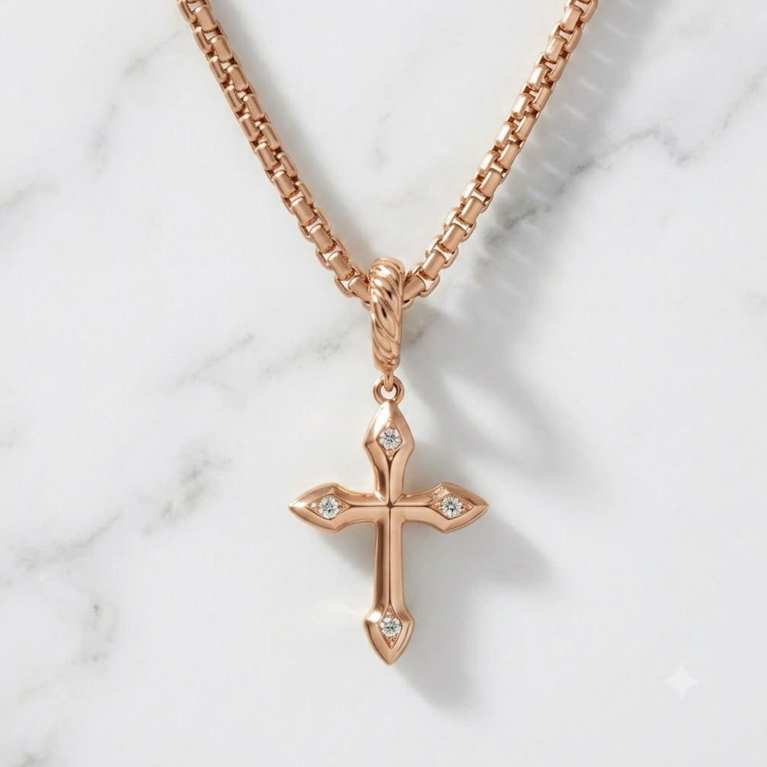 Natural Diamond Tiny Cross Necklace, 14K Solid Gold