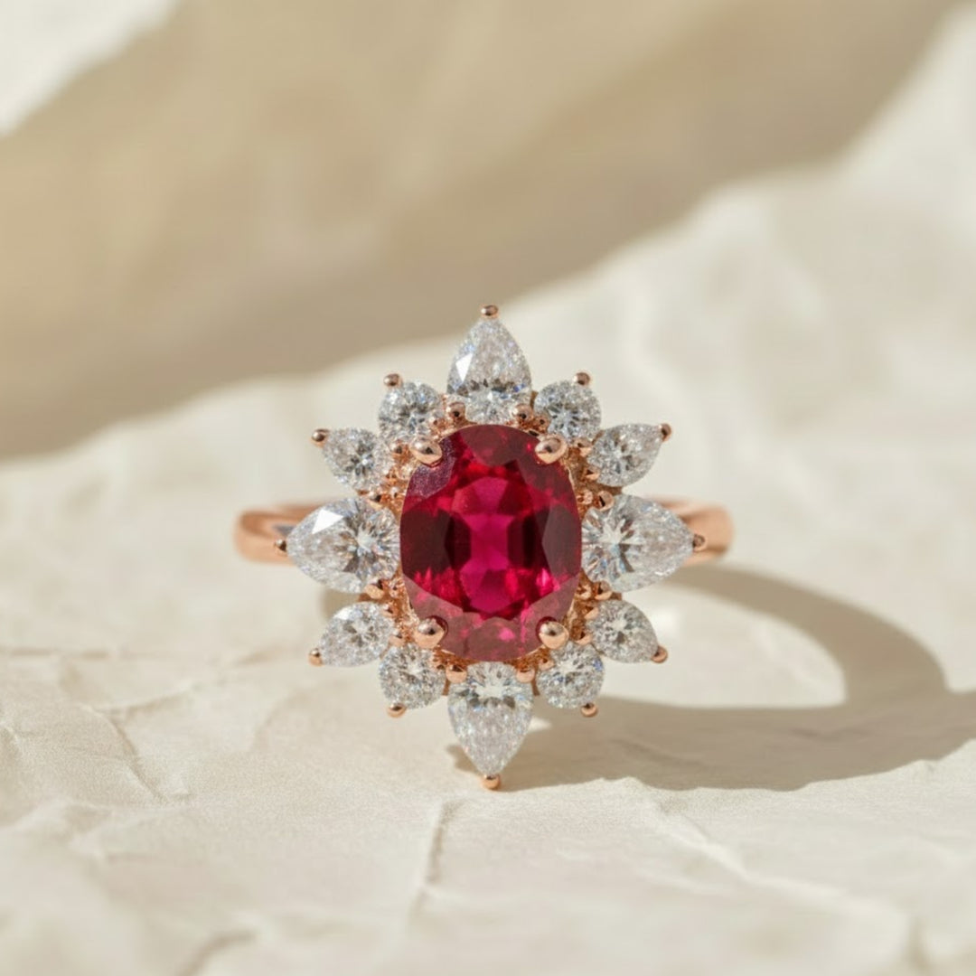 Solid Gold Oval Cut Lab-Grown Ruby Engagement Ring, Proposal Ring, Promise Ring, Art Deco Ring, Anniversary/ Birthday Gift for Women, Wife