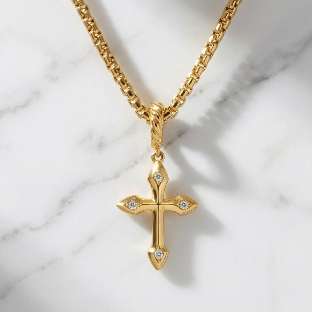 Natural Diamond Tiny Cross Necklace, 14K Solid Gold