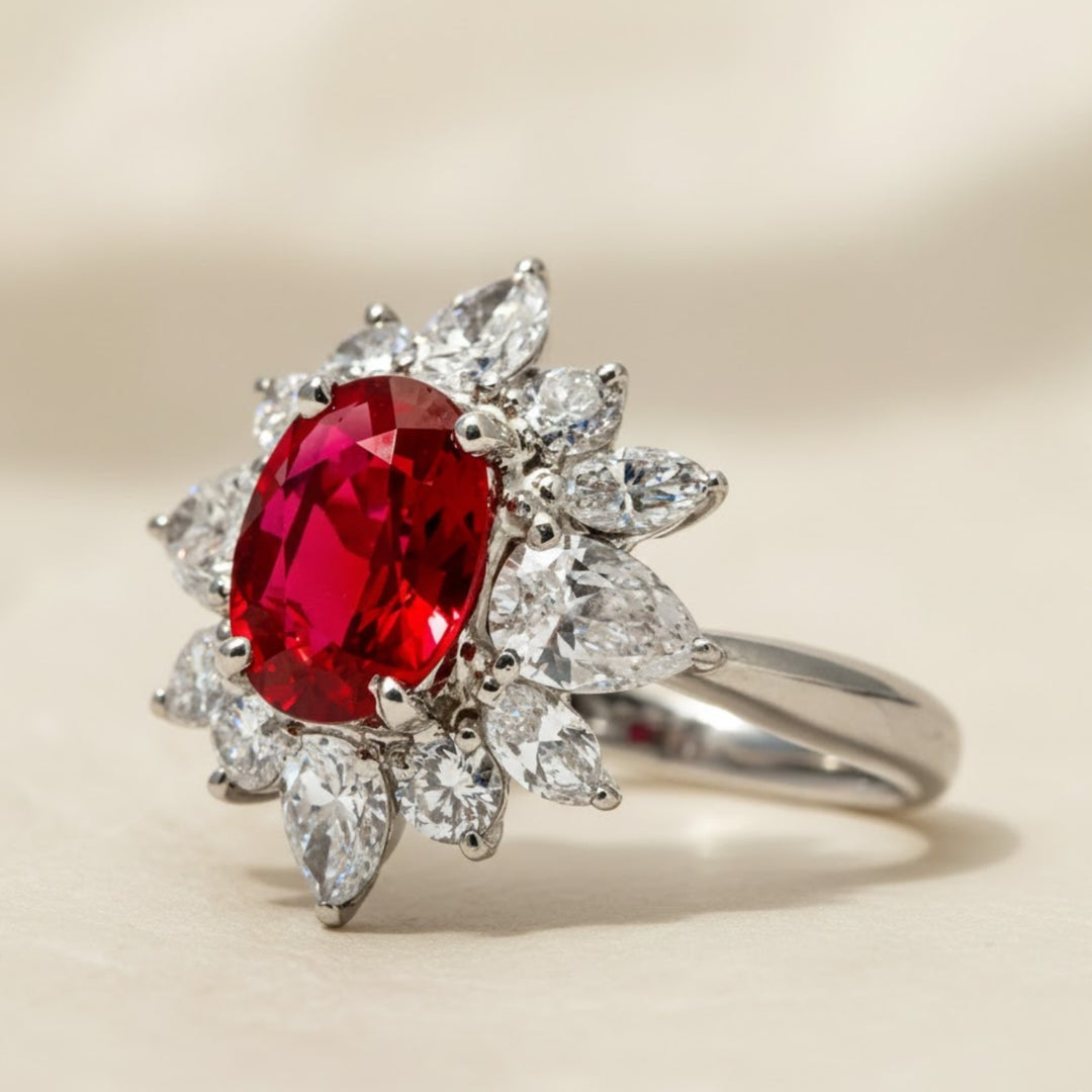 Solid Gold Oval Cut Lab-Grown Ruby Engagement Ring, Proposal Ring, Promise Ring, Art Deco Ring, Anniversary/ Birthday Gift for Women, Wife