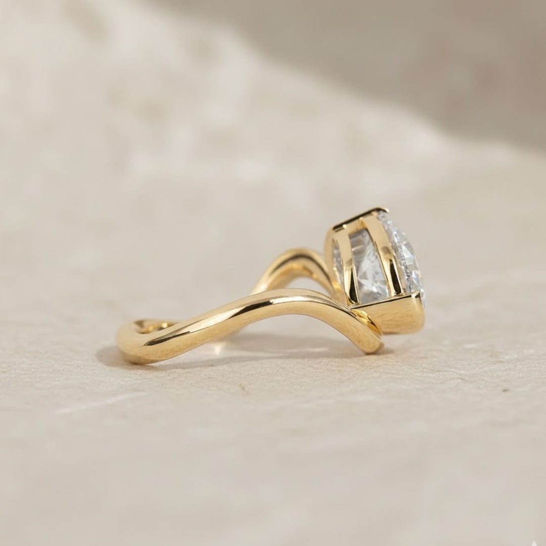 Lab Grown Oval Cut Diamond Ring, Bezel Set, 2.00 CT F+ VS+ Certified IGI Gold Engagement Ring, East West Solitaire, Luxury Jewelry