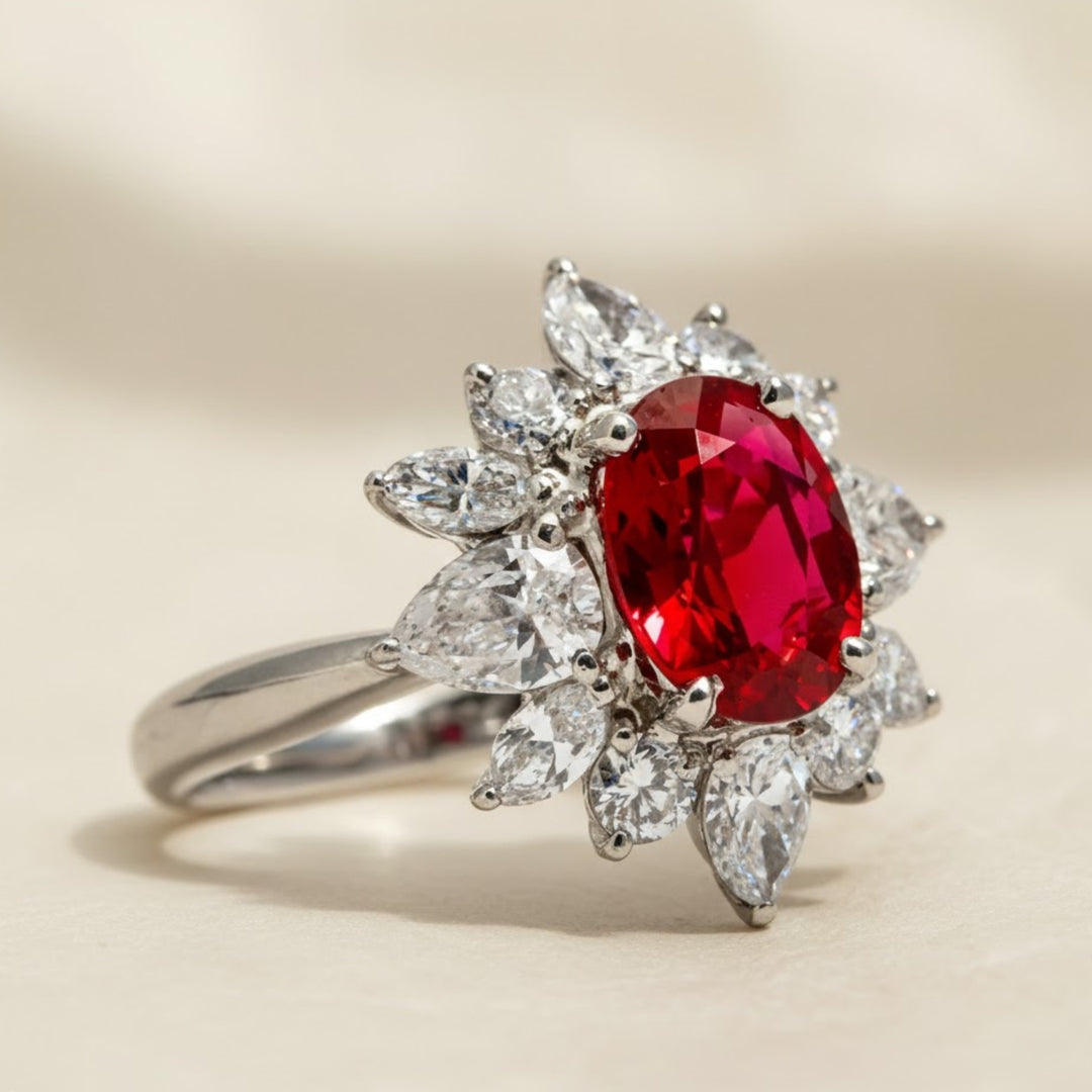 Solid Gold Oval Cut Lab-Grown Ruby Engagement Ring, Proposal Ring, Promise Ring, Art Deco Ring, Anniversary/ Birthday Gift for Women, Wife