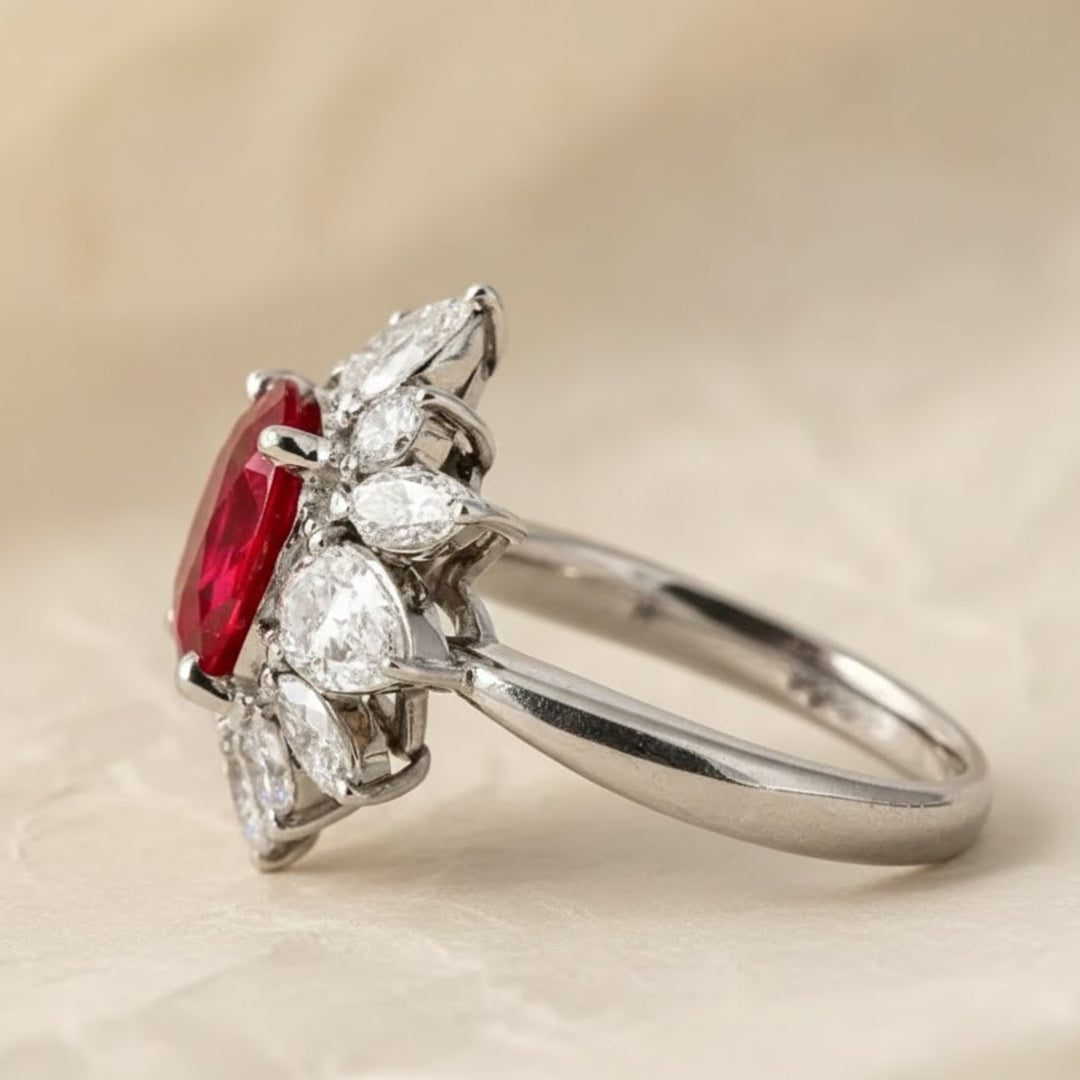 Solid Gold Oval Cut Lab-Grown Ruby Engagement Ring, Proposal Ring, Promise Ring, Art Deco Ring, Anniversary/ Birthday Gift for Women, Wife