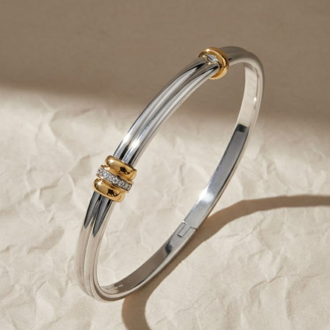 Bangle Bracelet, Statement Jewelry, Two Tone Diamond Bangle, Minimalist Bracelet, Vintage Jewelry, Stacking Bracelet, Bangles