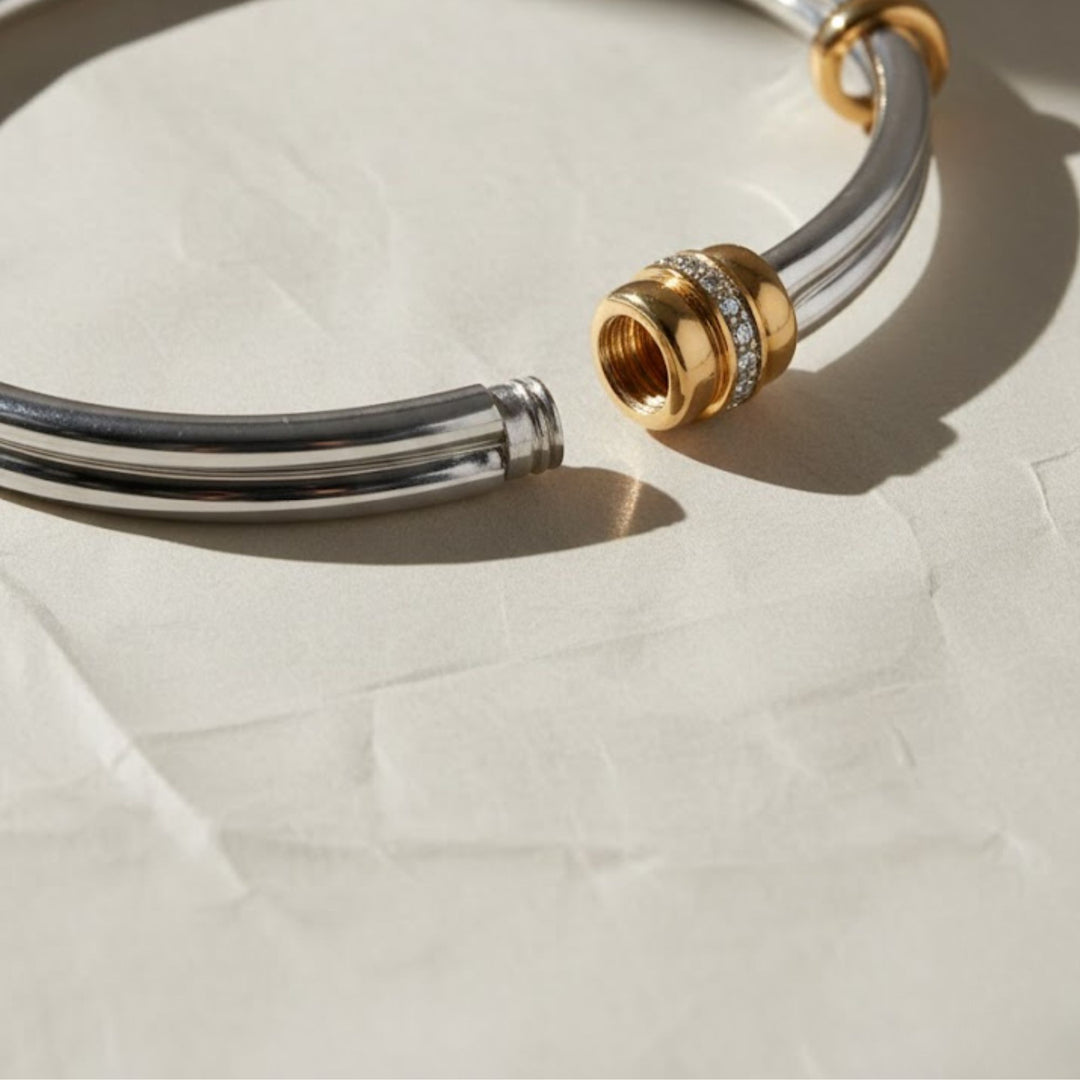 Bangle Bracelet, Statement Jewelry, Two Tone Diamond Bangle, Minimalist Bracelet, Vintage Jewelry, Stacking Bracelet, Bangles