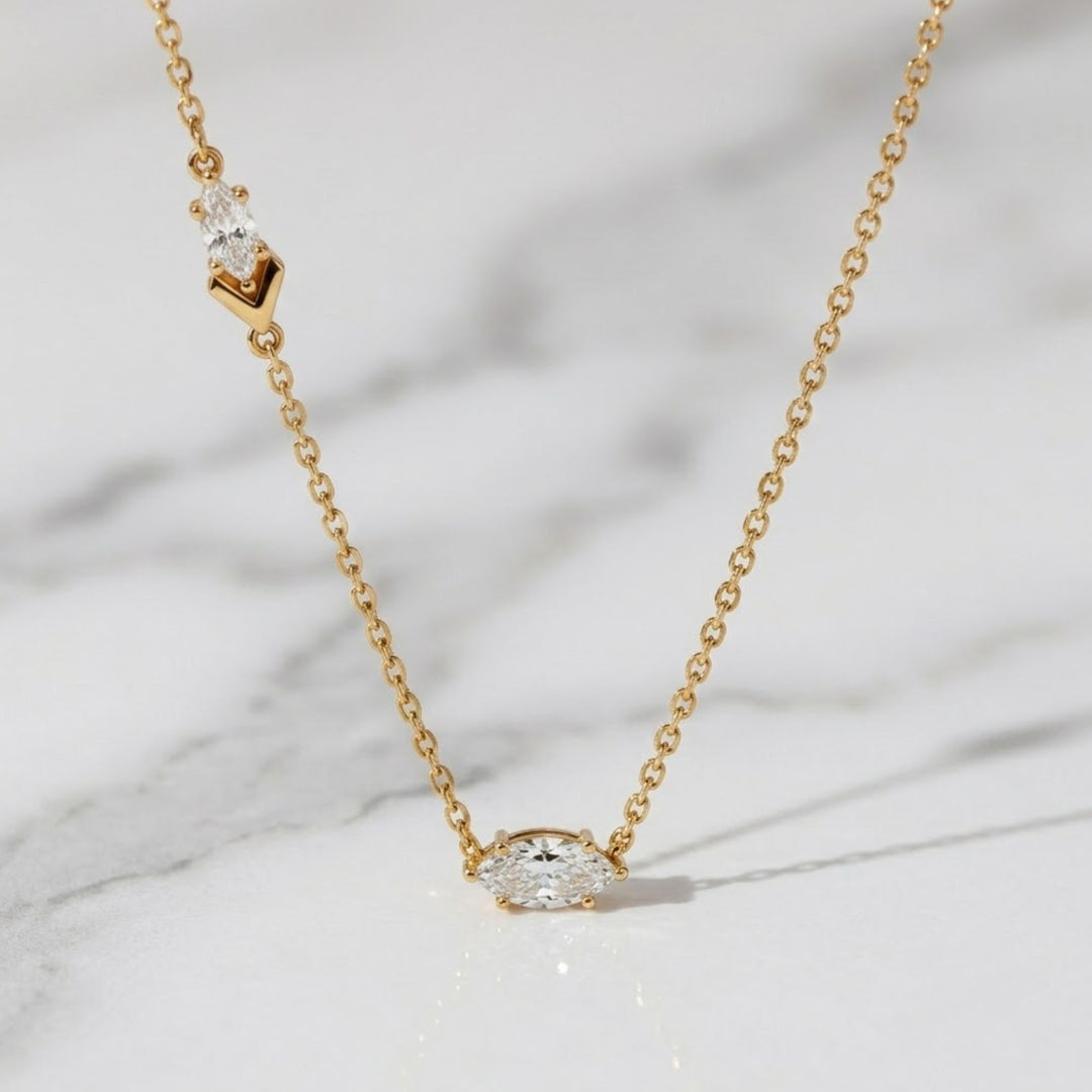 Marquise Cut Solitaire Pendant Necklace / Diamond Gold Necklace / Solid Gold Necklace