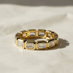 Load image into Gallery viewer, Emerald Cut Lab Grown Diamond Eternity Ring, 14K Yellow Gold Bezel Set Jwalin Jewels