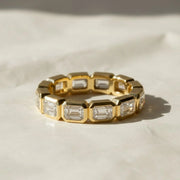 Emerald Cut Lab Grown Diamond Eternity Ring, 14K Yellow Gold Bezel Set Jwalin Jewels