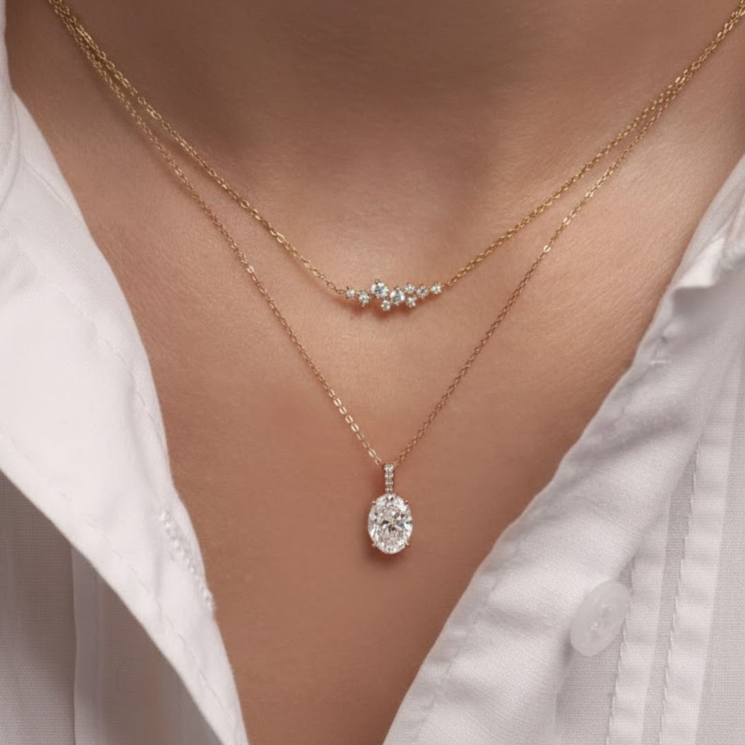 1.50ctw Oval Lab Diamond Necklace, 14k Gold Solitaire Pendant, F+ VS+ Grown Diamond, Prong Set, Everyday Fine Jewelry Gift for Her