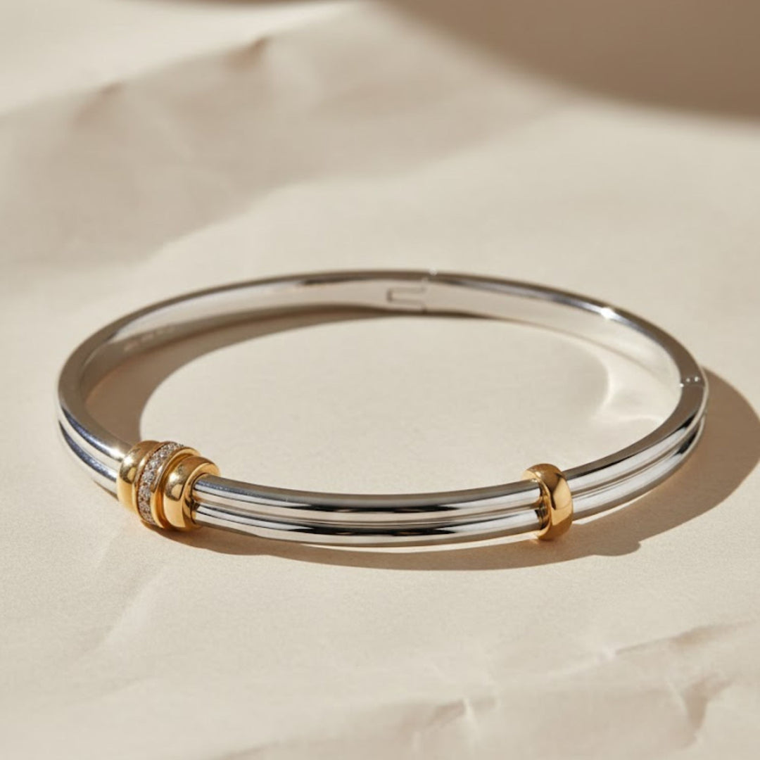 Bangle Bracelet, Statement Jewelry, Two Tone Diamond Bangle, Minimalist Bracelet, Vintage Jewelry, Stacking Bracelet, Bangles