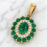 Emerald Halo Jewelry Set, Oval Green Diamond Pendant Necklace & Stud Earrings, 14K Solid Gold, Luxury Bridal Gift