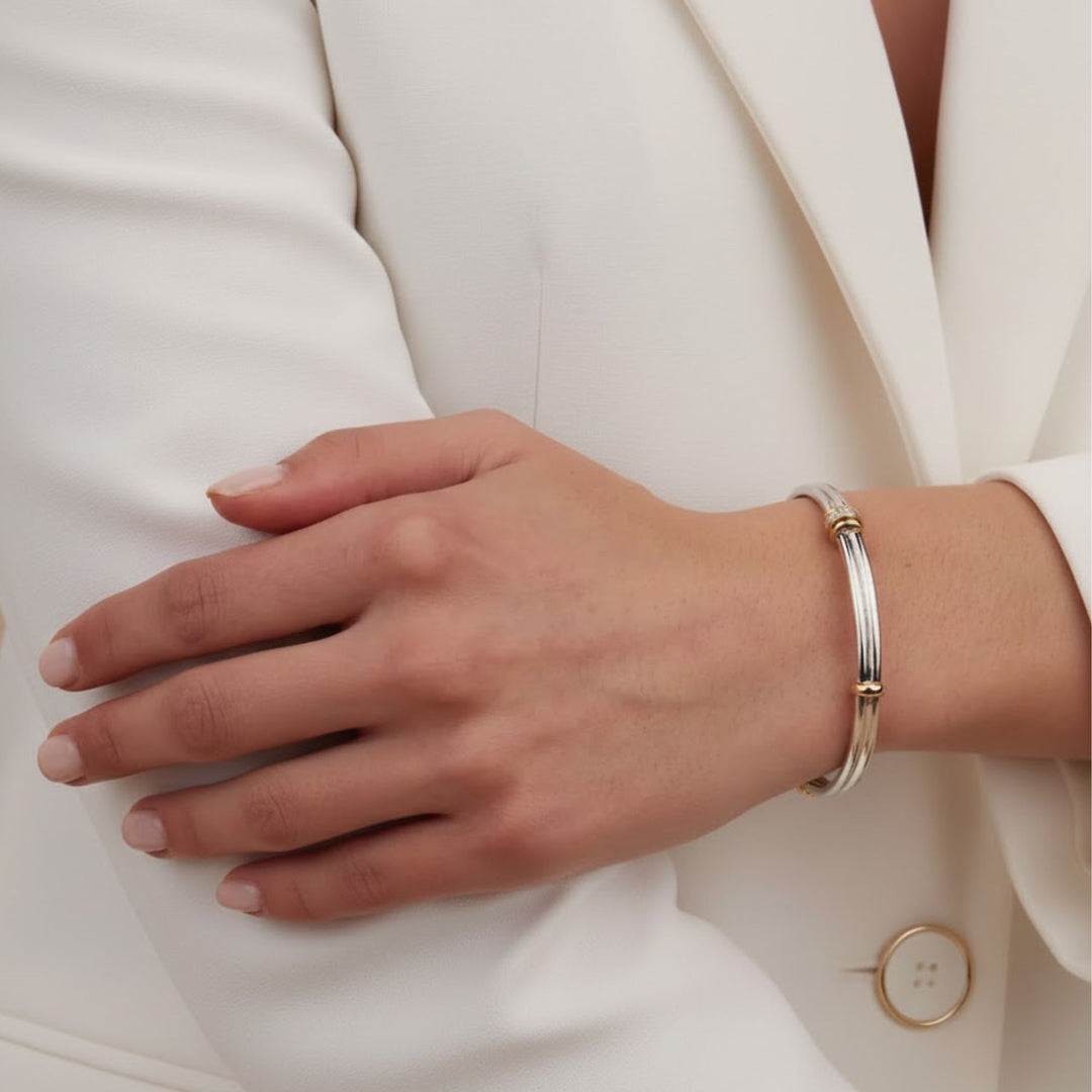 Bangle Bracelet, Statement Jewelry, Two Tone Diamond Bangle, Minimalist Bracelet, Vintage Jewelry, Stacking Bracelet, Bangles