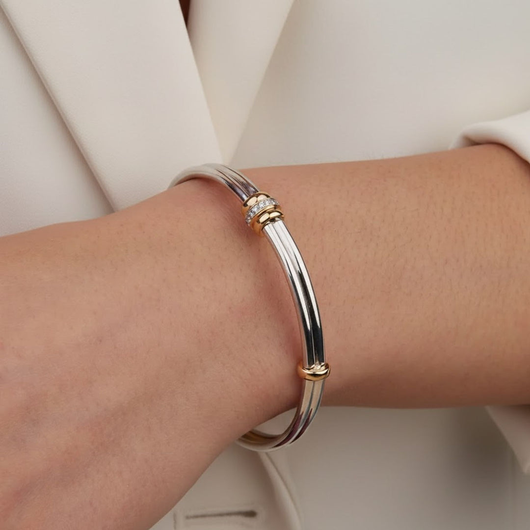 Bangle Bracelet, Statement Jewelry, Two Tone Diamond Bangle, Minimalist Bracelet, Vintage Jewelry, Stacking Bracelet, Bangles