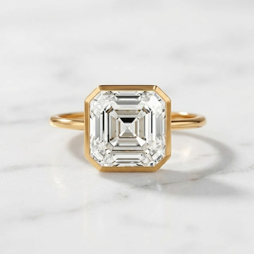 Bezel Set Asscher Cut 3ct Lab Grown Diamond Engagement Ring