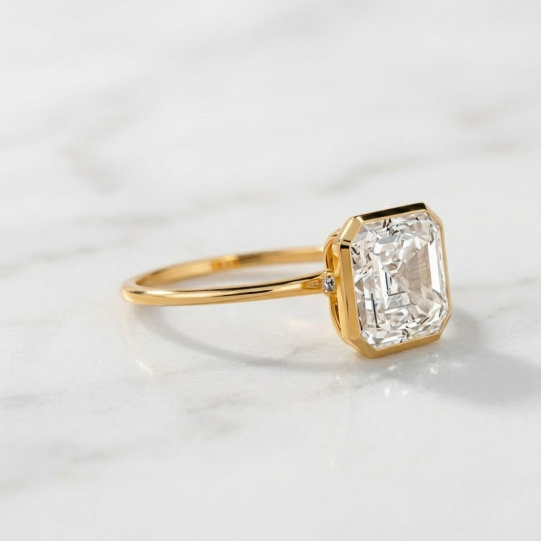 Bezel Set Asscher Cut 3ct Lab Grown Diamond Engagement Ring