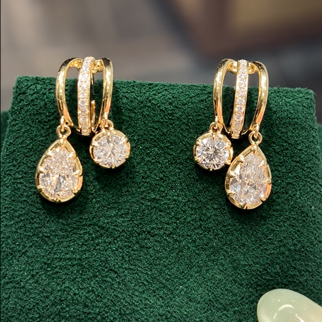 Pear & Round Cut Lab Grown Diamond Earrings | 14K Solid Gold Stud Earrings | Fine Jewelry Gift