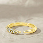 Load image into Gallery viewer, Stackable Ring / 14k Gold Pave Diamond Open Cuff Claw Diamond Ring / Minimal Dainty Stacking Diamond Ring by Jwelin Jewelry Jwalin Jewels