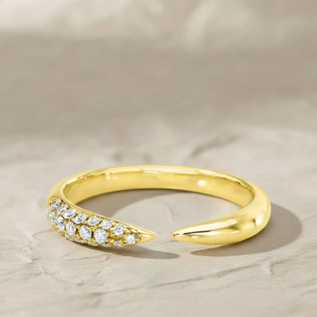 Stackable Ring / 14k Gold Pave Diamond Open Cuff Claw Diamond Ring / Minimal Dainty Stacking Diamond Ring by Jwelin Jewelry Jwalin Jewels