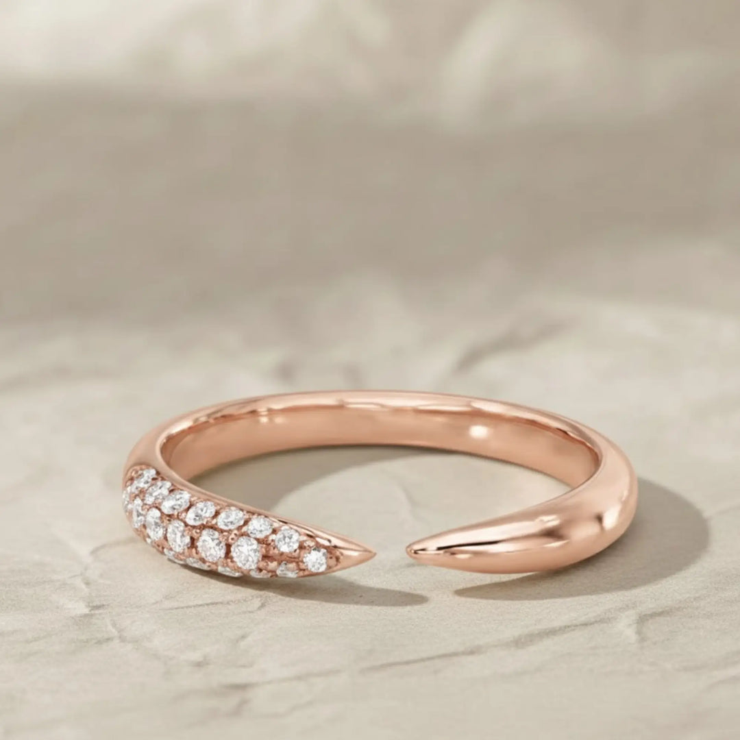 Stackable Ring / 14k Gold Pave Diamond Open Cuff Claw Diamond Ring / Minimal Dainty Stacking Diamond Ring by Jwelin Jewelry Jwalin Jewels