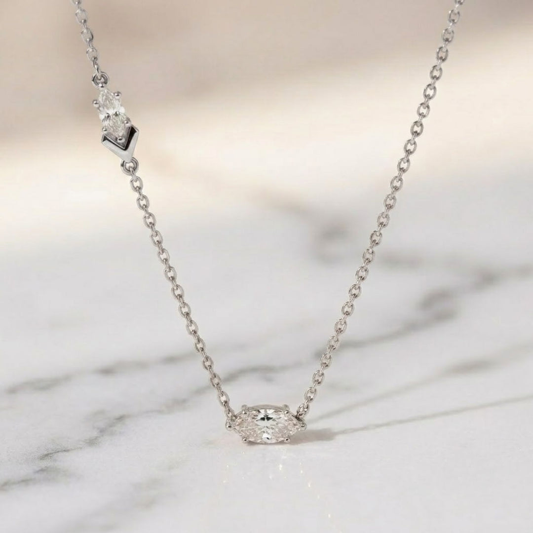 Marquise Cut Solitaire Pendant Necklace / Diamond Gold Necklace / Solid Gold Necklace