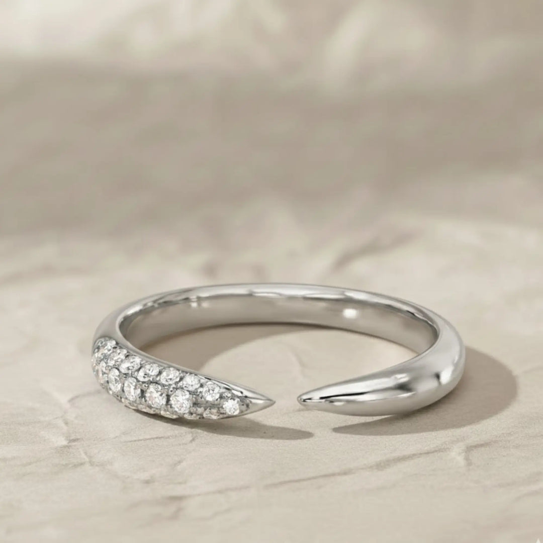 Stackable Ring / 14k Gold Pave Diamond Open Cuff Claw Diamond Ring / Minimal Dainty Stacking Diamond Ring by Jwelin Jewelry Jwalin Jewels