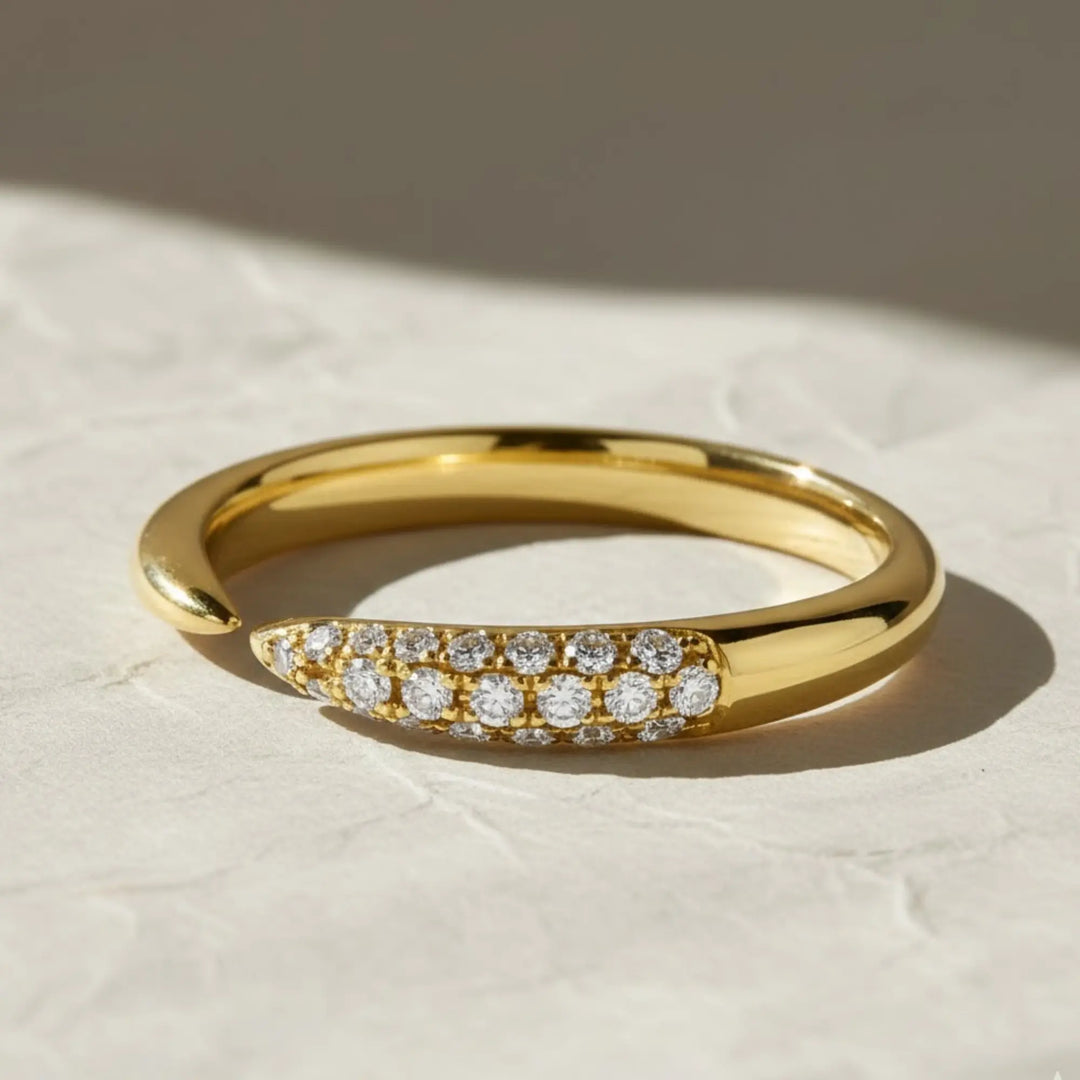 Stackable Ring / 14k Gold Pave Diamond Open Cuff Claw Diamond Ring / Minimal Dainty Stacking Diamond Ring by Jwelin Jewelry Jwalin Jewels
