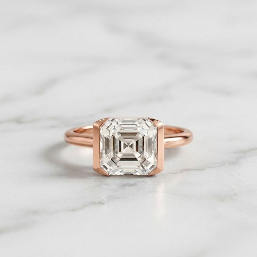 Half Bezel Set Asscher Cut 3ct Lab Grown Diamond Engagement Ring