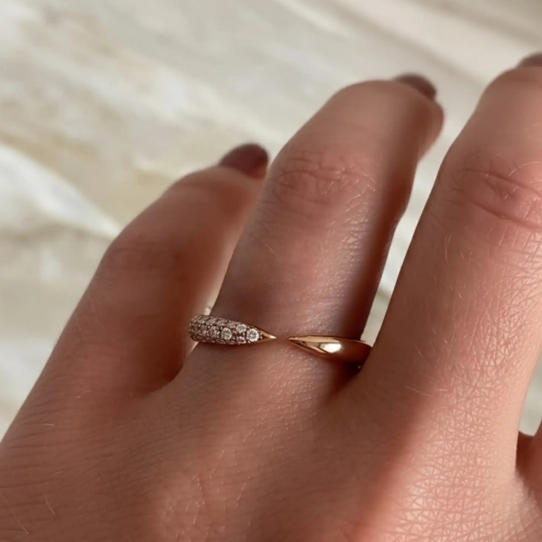 Stackable Ring / 14k Gold Pave Diamond Open Cuff Claw Diamond Ring / Minimal Dainty Stacking Diamond Ring by Jwelin Jewelry Jwalin Jewels