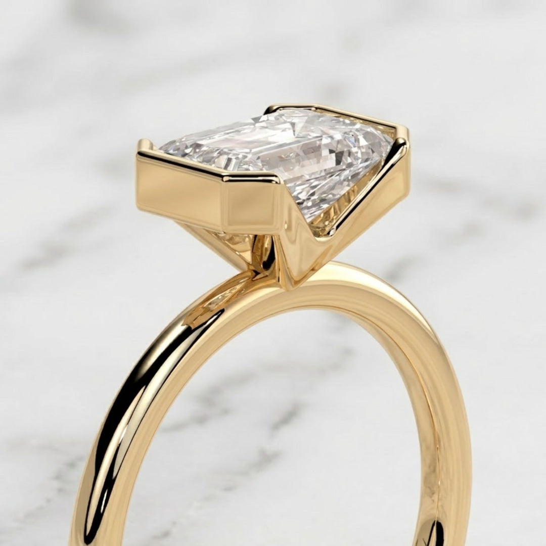 Emerald Half Bezel Lab Grown Diamond Engagement, Wedding Ring, Anniversary Gift, Solitaire Diamond Ring for her