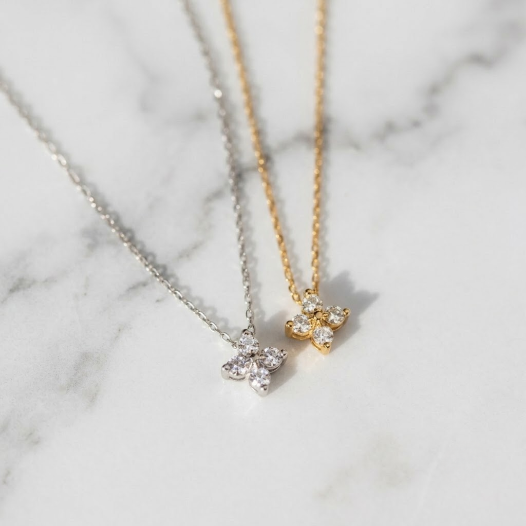 Floral Lab Grown Diamond Pendant Necklace, 14K Solid Gold
