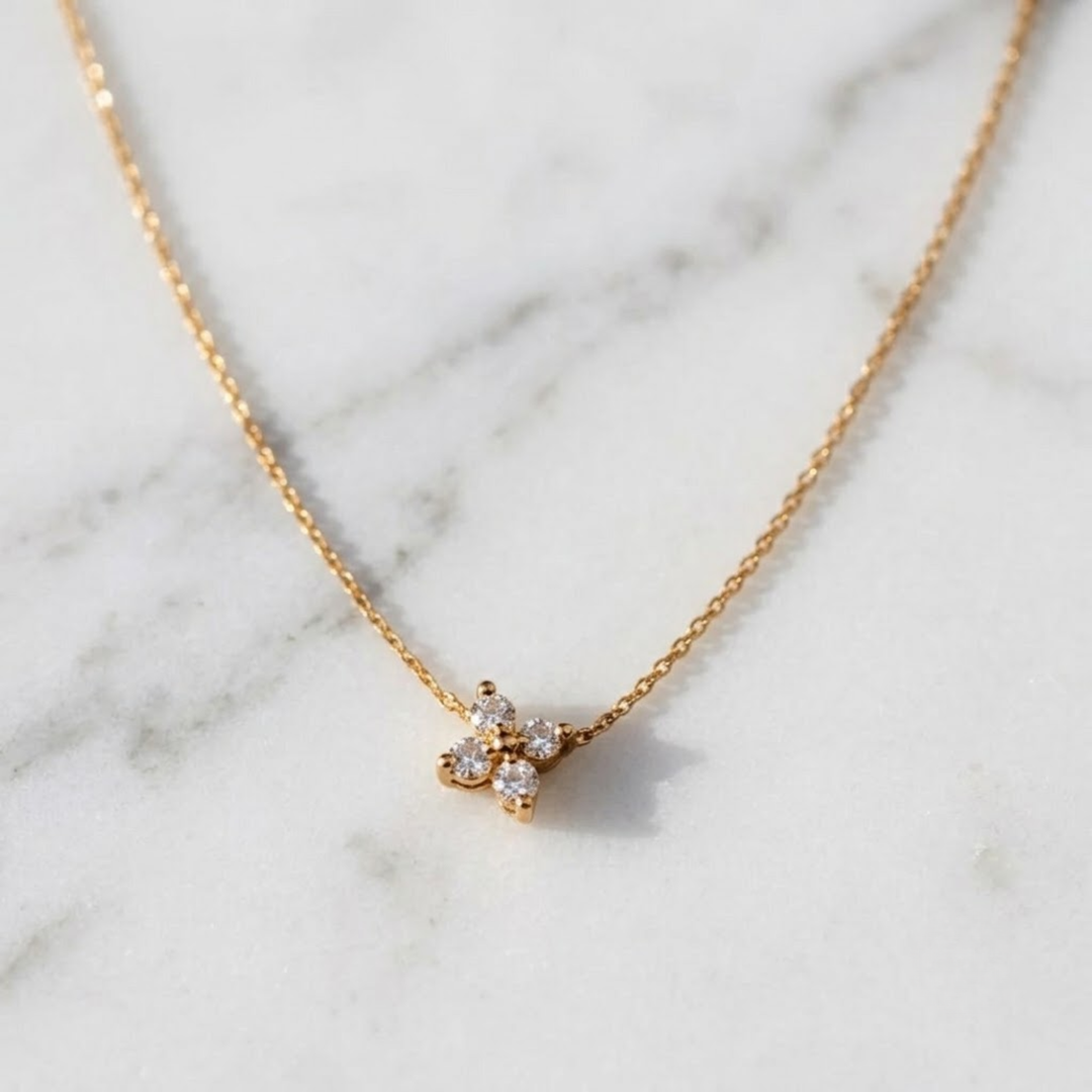 Floral Lab Grown Diamond Pendant Necklace, 14K Solid Gold