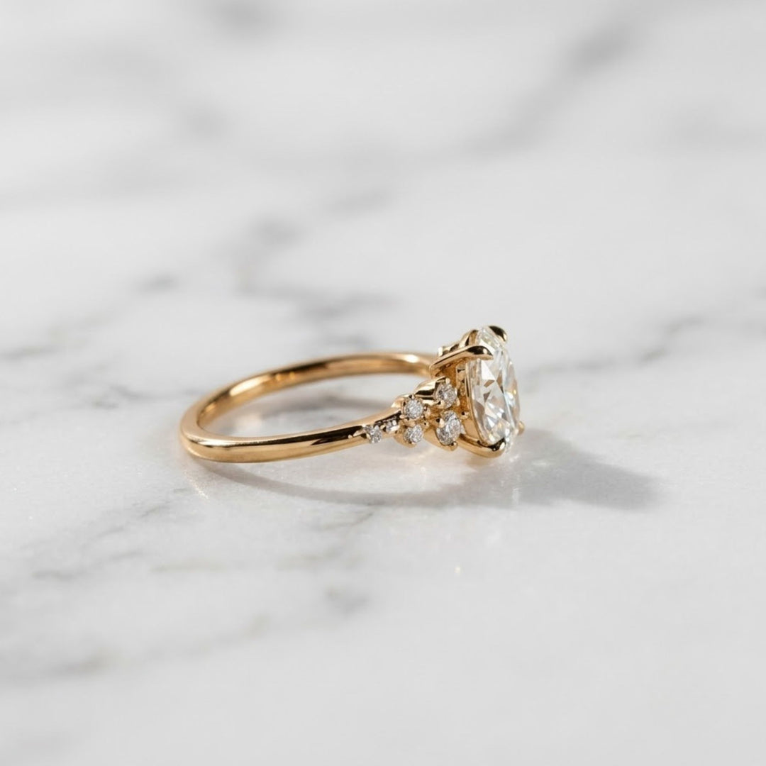 2.0 CT Oval Lab-Grown Diamond Engagement Ring: Solid Gold Cluster Bridal Ring