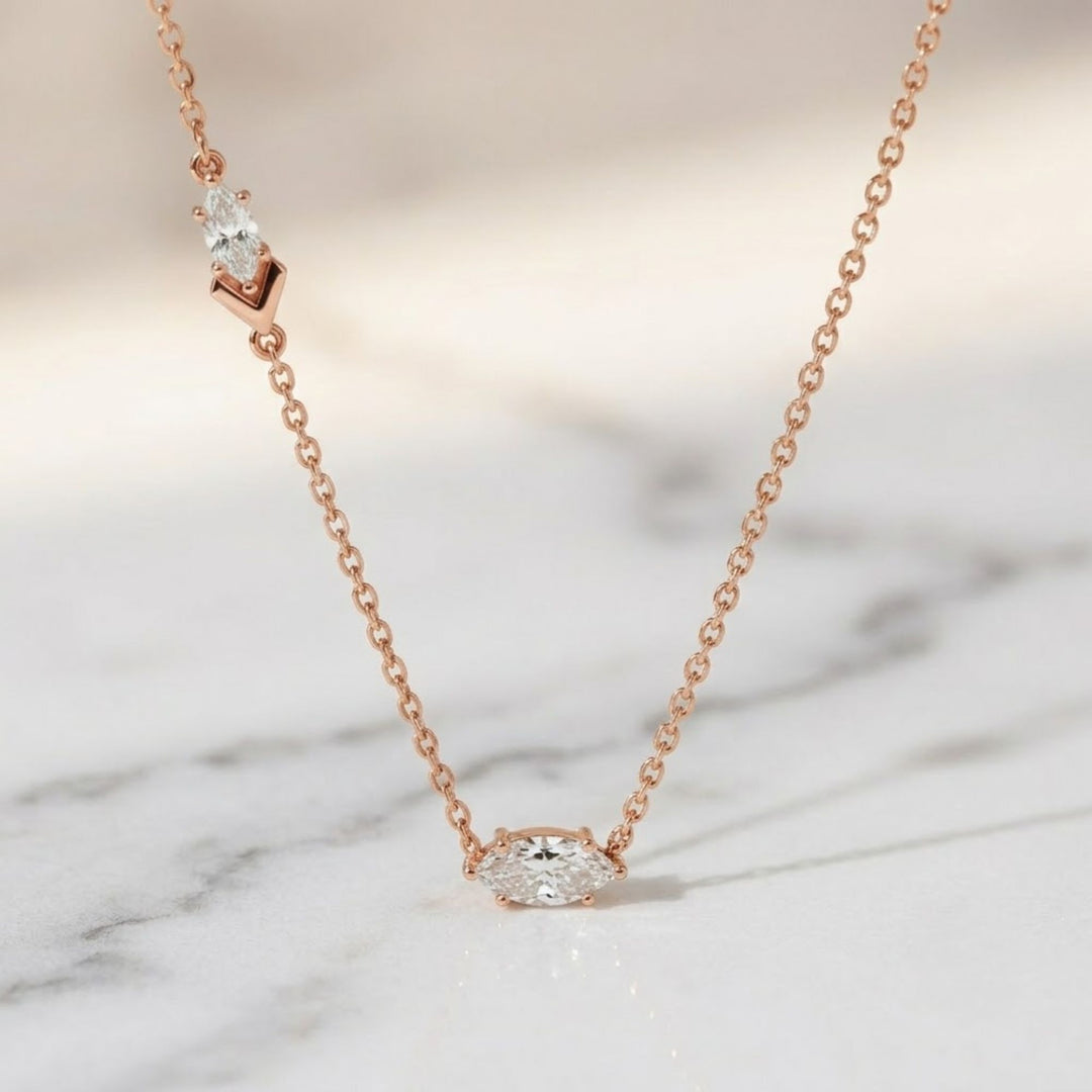 Marquise Cut Solitaire Pendant Necklace / Diamond Gold Necklace / Solid Gold Necklace