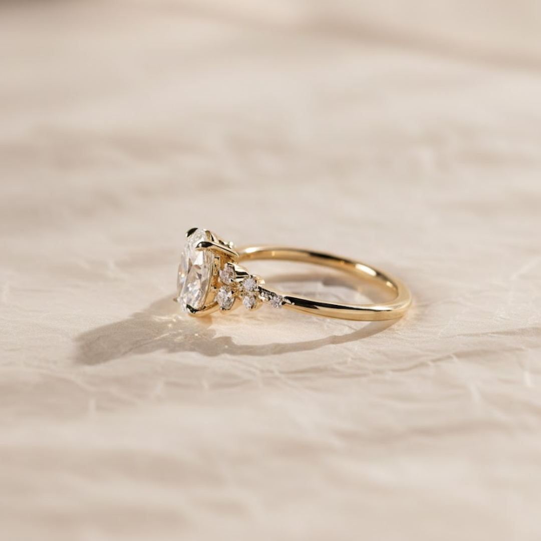 2.0 CT Oval Lab-Grown Diamond Engagement Ring: Solid Gold Cluster Bridal Ring