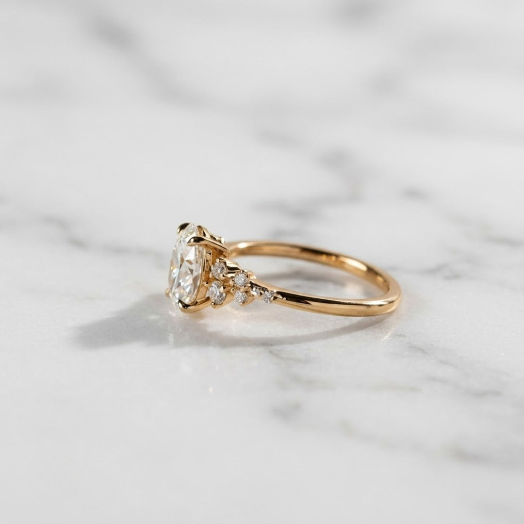 2.0 CT Oval Lab-Grown Diamond Engagement Ring: Solid Gold Cluster Bridal Ring