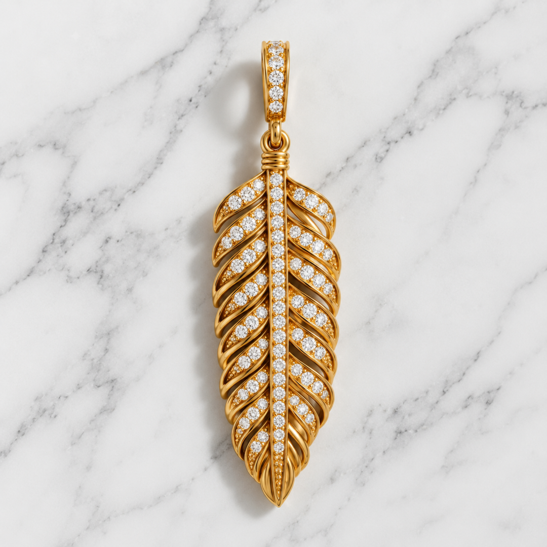 14K Solid Gold Feather Pendant | Natural Diamond Plume Necklace | Elegant Feather Jewelry | Nature Inspired Pendant