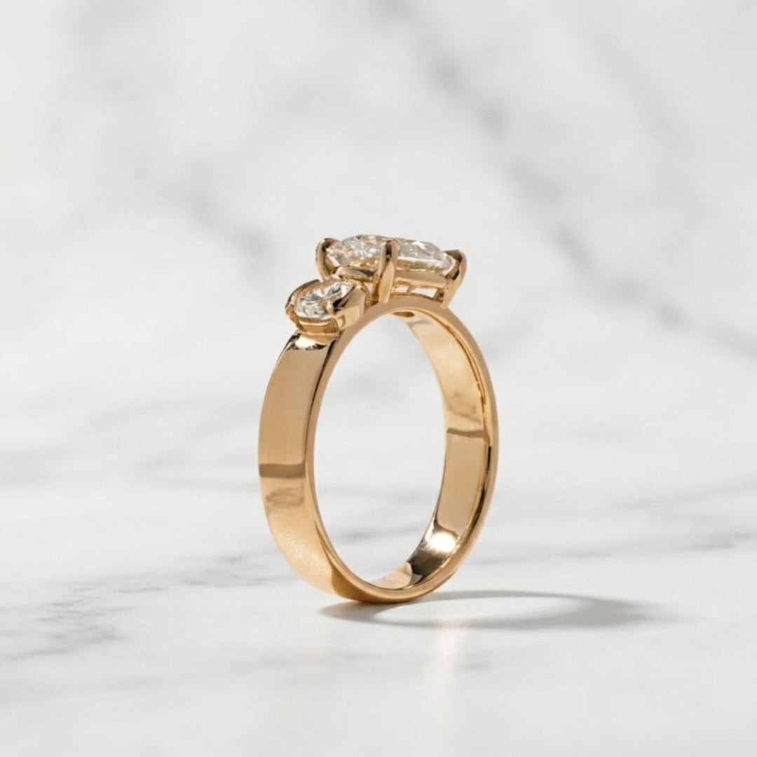 Round & Oval Diamond Toi et Moi Ring, 14K Solid Gold Engagement Ring