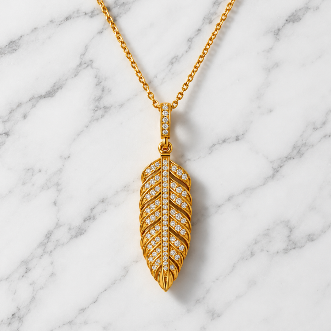 14K Solid Gold Feather Pendant | Natural Diamond Plume Necklace | Elegant Feather Jewelry | Nature Inspired Pendant