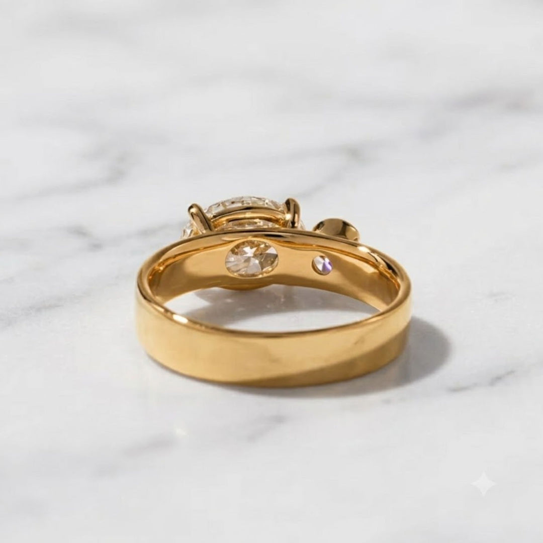 Round & Oval Diamond Toi et Moi Ring, 14K Solid Gold Engagement Ring
