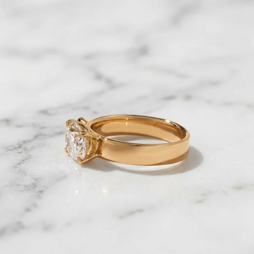 Round & Oval Diamond Toi et Moi Ring, 14K Solid Gold Engagement Ring