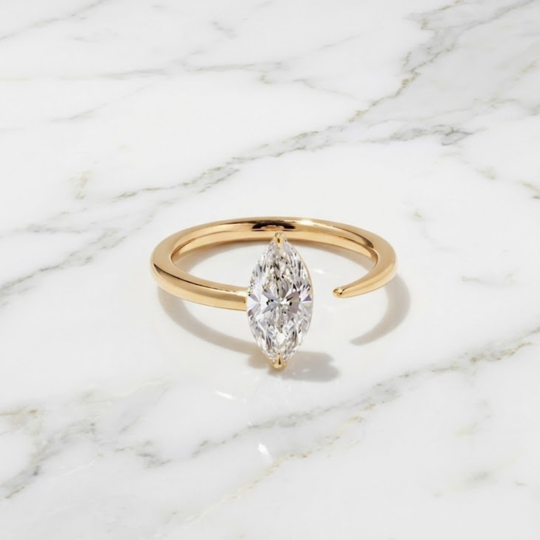 2.00 CT Marquise Cut Lab Grown Diamond Open Cuff Ring, 14k Gold, IGI Certified, Engagement Band, Solid Gold Jewelry, Anniversary Gift