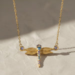 Load image into Gallery viewer, Lab Grown Tanzanite &amp; Blue Topaz Dragonfly Necklace, Gold Filled, Nature Inspired, Dainty Fine Jewelry, Gift for Her, Boho Jewelry