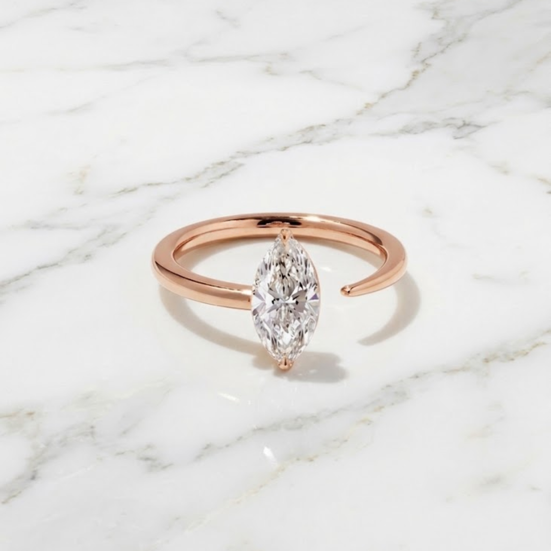 2.00 CT Marquise Cut Lab Grown Diamond Open Cuff Ring, 14k Gold, IGI Certified, Engagement Band, Solid Gold Jewelry, Anniversary Gift