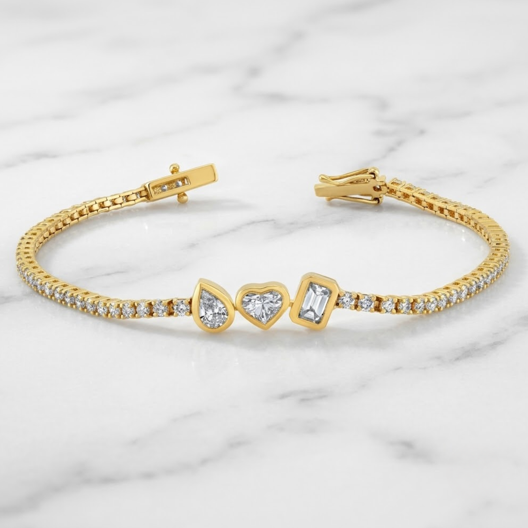 3.18 TCW GIA certified Mixed Shape Natural Diamond Tennis Bracelet 18K Solid Gold