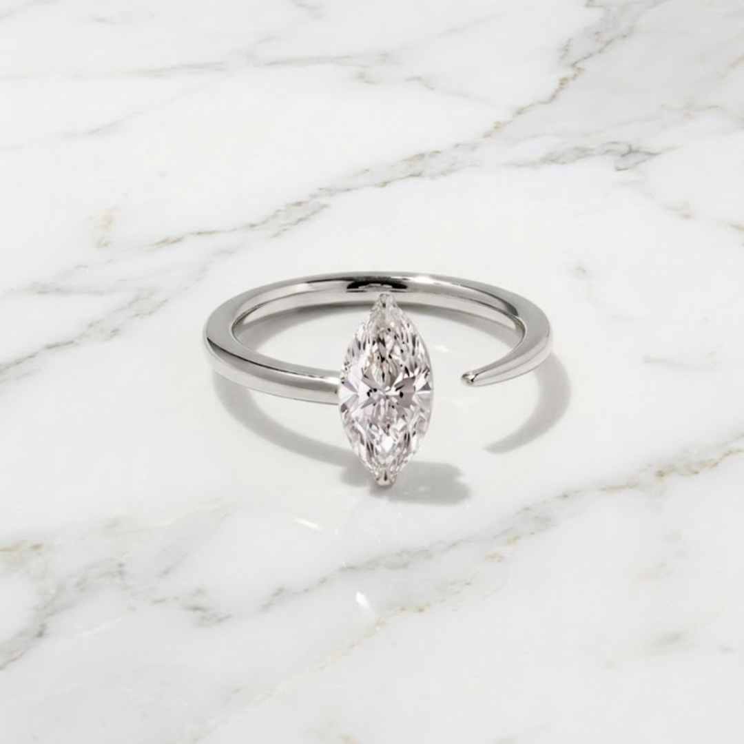 2.00 CT Marquise Cut Lab Grown Diamond Open Cuff Ring, 14k Gold, IGI Certified, Engagement Band, Solid Gold Jewelry, Anniversary Gift