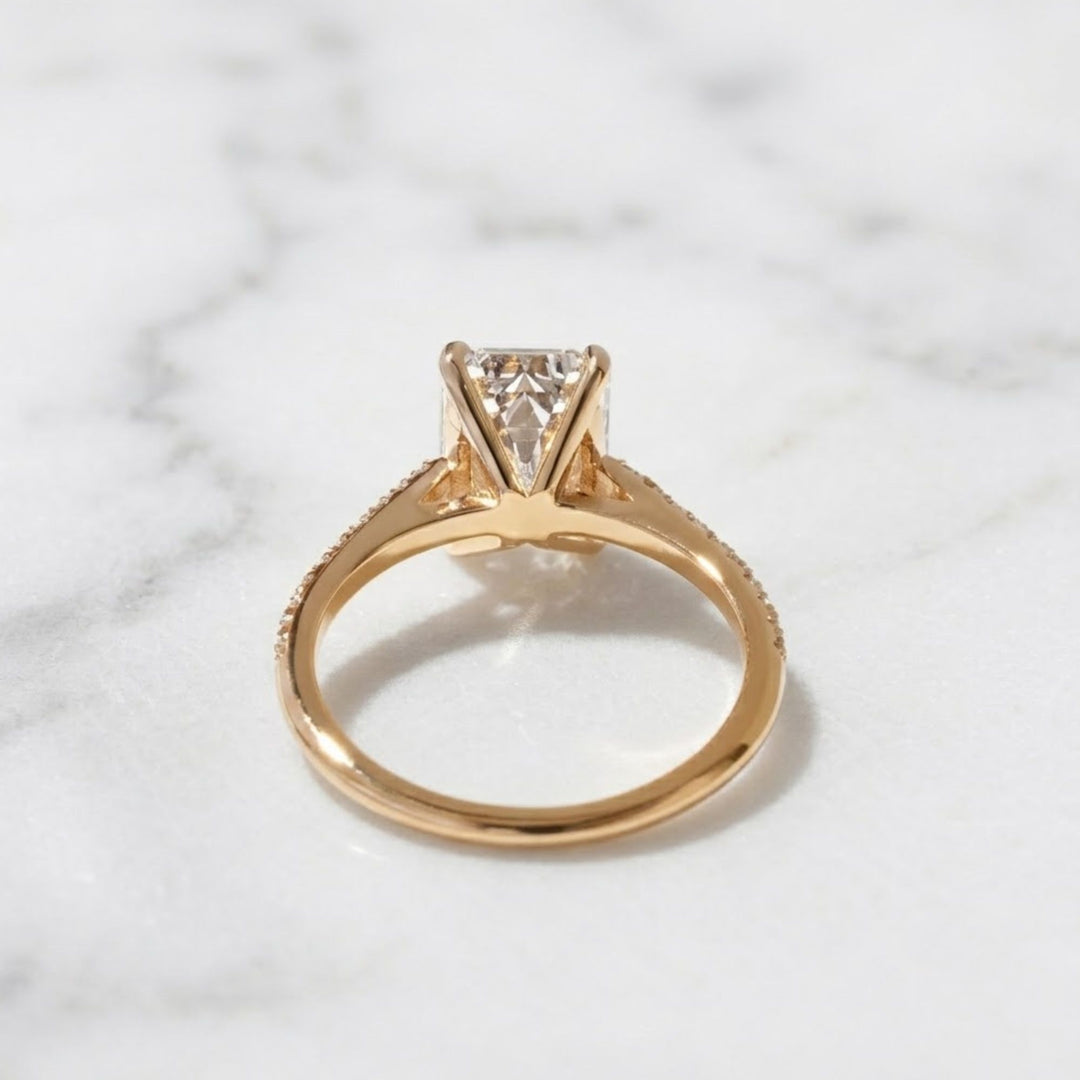 Emerald Cut Lab Diamond Five Stone Ring, 14K Yellow Gold Engagement Ring