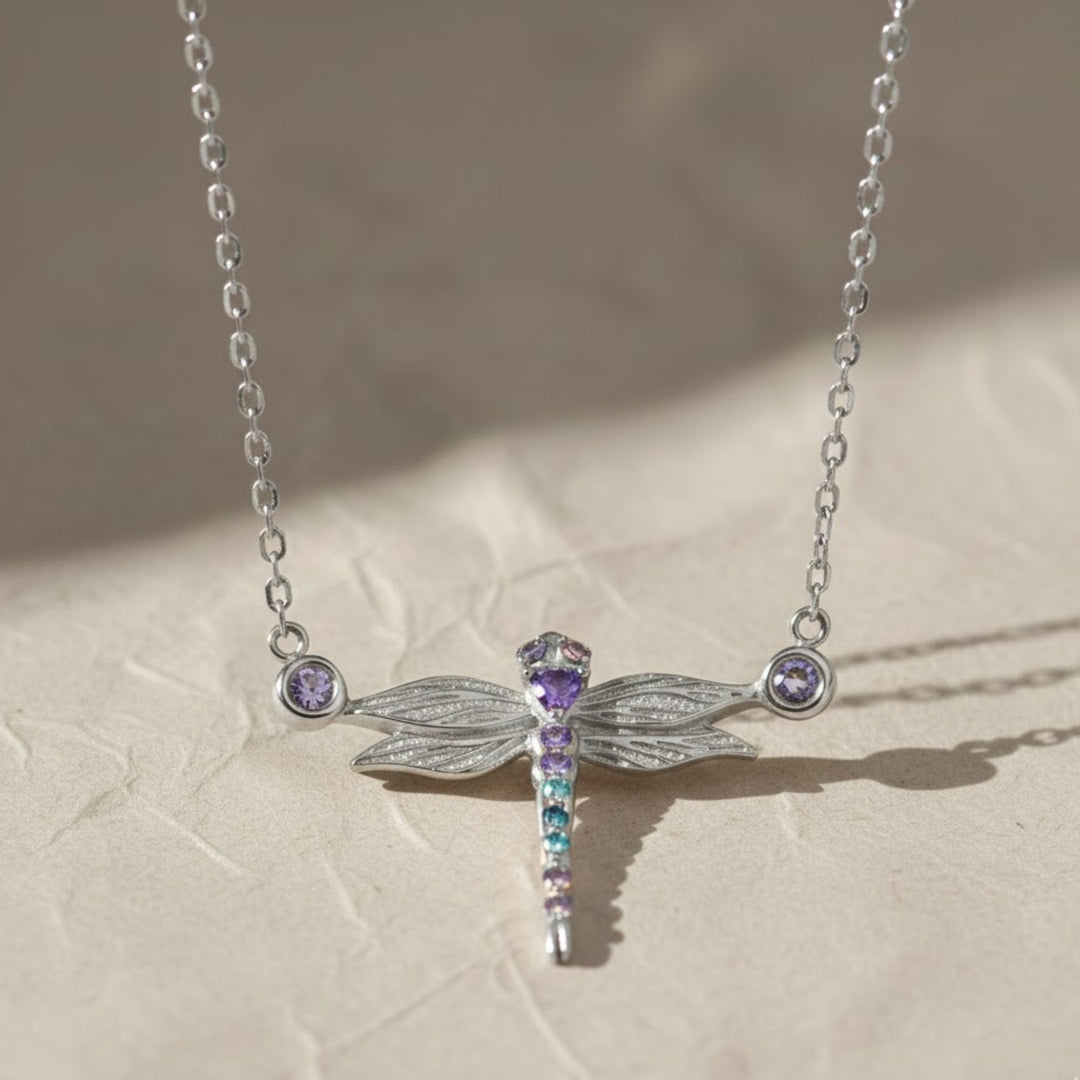 Lab Grown Tanzanite & Blue Topaz Dragonfly Necklace, Gold Filled, Nature Inspired, Dainty Fine Jewelry, Gift for Her, Boho Jewelry