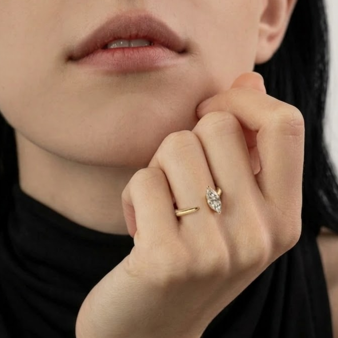 2.00 CT Marquise Cut Lab Grown Diamond Open Cuff Ring, 14k Gold, IGI Certified, Engagement Band, Solid Gold Jewelry, Anniversary Gift