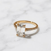 Emerald Cut Lab Diamond Five Stone Ring, 14K Yellow Gold Engagement Ring